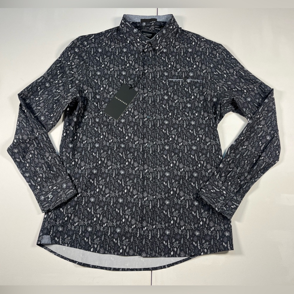 7 Diamonds Men's Black and White Patterned Button-Down Shirt